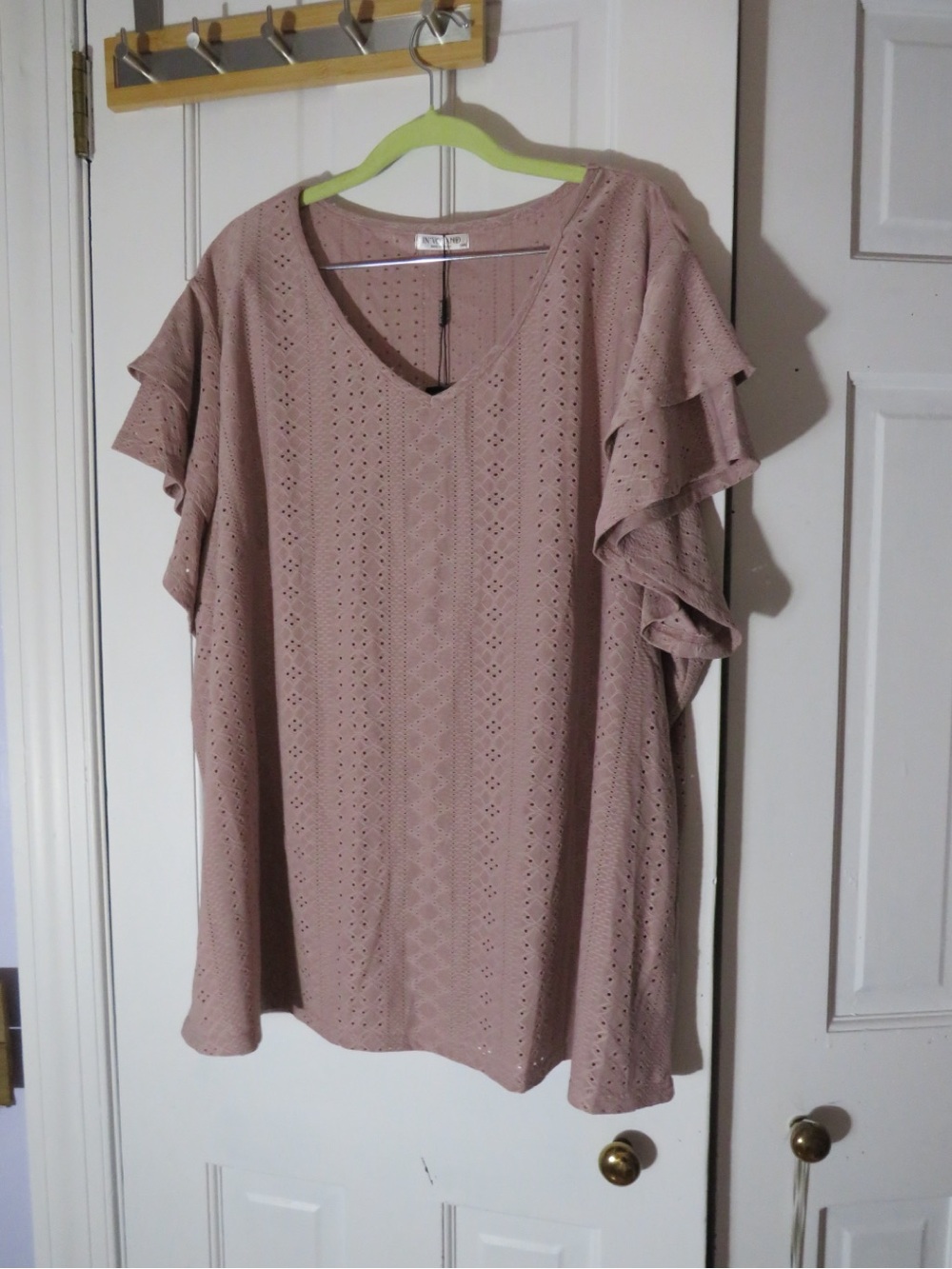 V-Neck Eyelet Ruffle Sleeve Blouse - Mauve